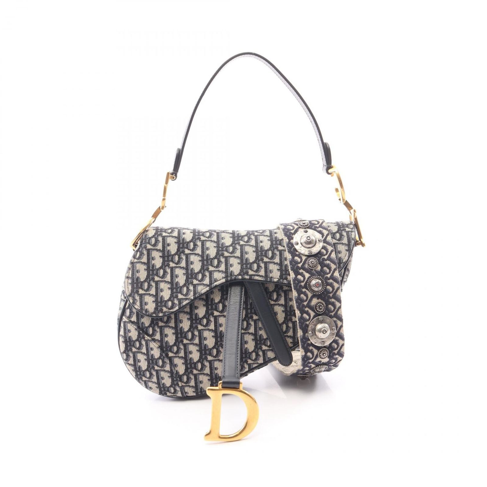 Dior Saddle Bag Oblique Jacquard 2-Way Navy Canvas Leather