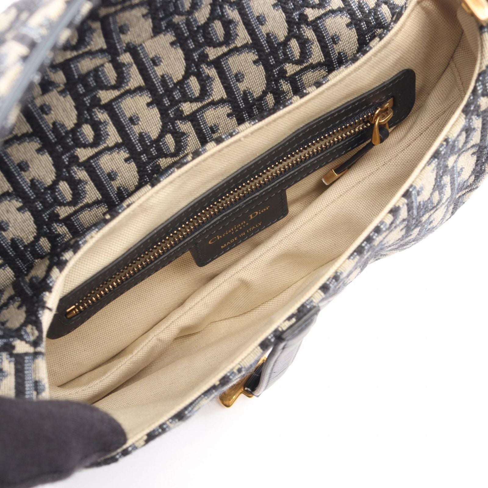 Dior Saddle Bag Oblique Jacquard 2-Way Navy Canvas Leather — view 3