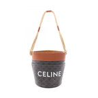 Celine Shoulder Bag Triomphe Black Brown Natural Canvas Leather