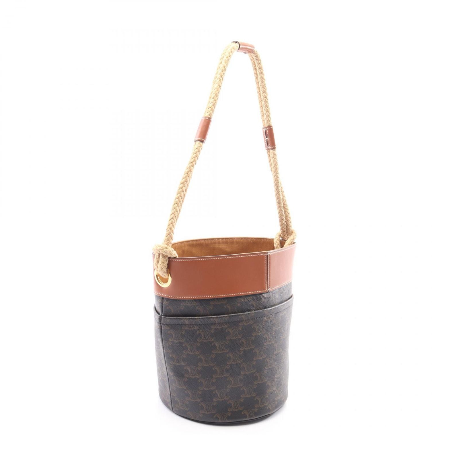 Celine Shoulder Bag Triomphe Black Brown Natural Canvas Leather — view 2