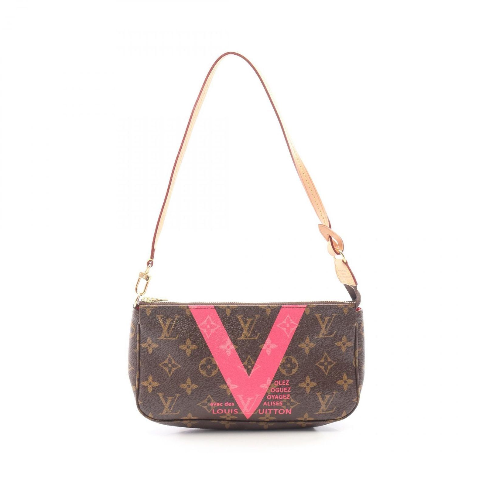 Louis Vuitton Handbag Pochette Pink Canvas Leather