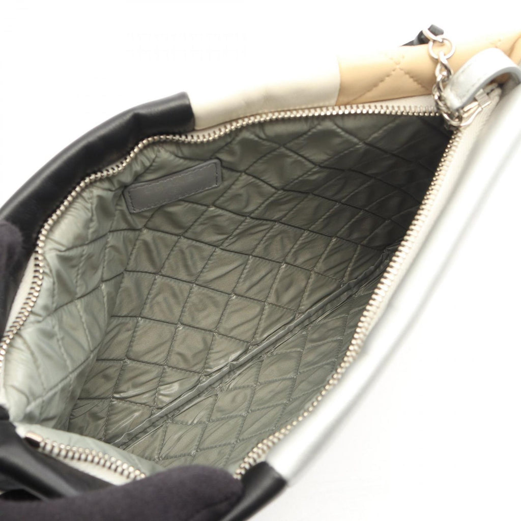 Chanel Clutch CC Logo Patchwork Black Beige Silver Lambskin — view 3