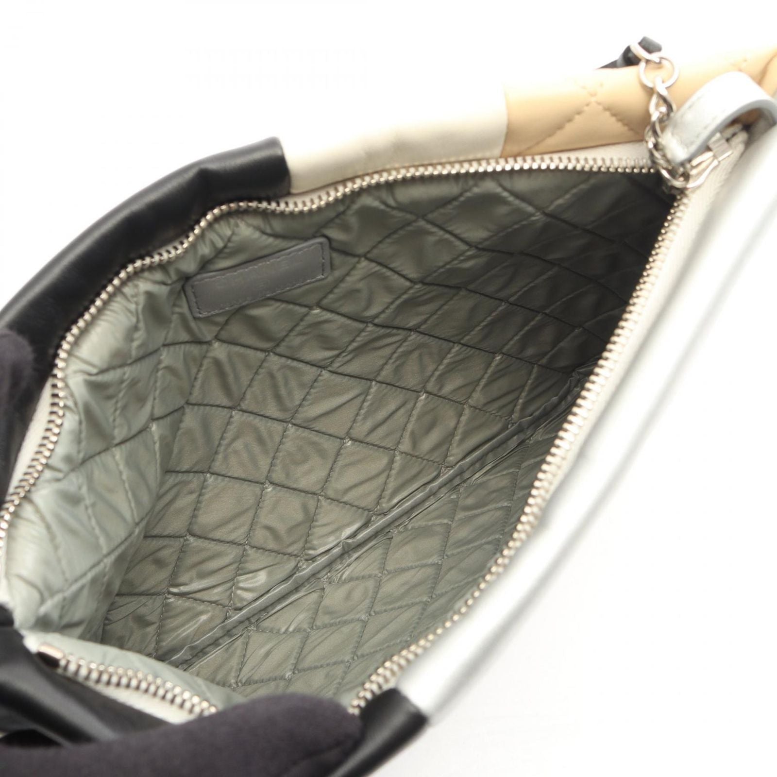 Chanel Clutch CC Logo Patchwork Black Beige Silver Lambskin — view 3