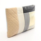 Chanel Clutch CC Logo Patchwork Black Beige Silver Lambskin — view 2