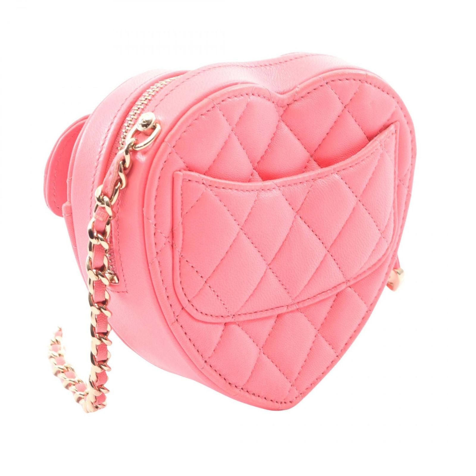 Chanel Shoulder Bag Heart Chain Clutch Quilted Pink Lambskin Mini — view 2