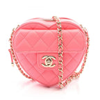 Chanel Shoulder Bag Heart Chain Clutch Quilted Pink Lambskin Mini