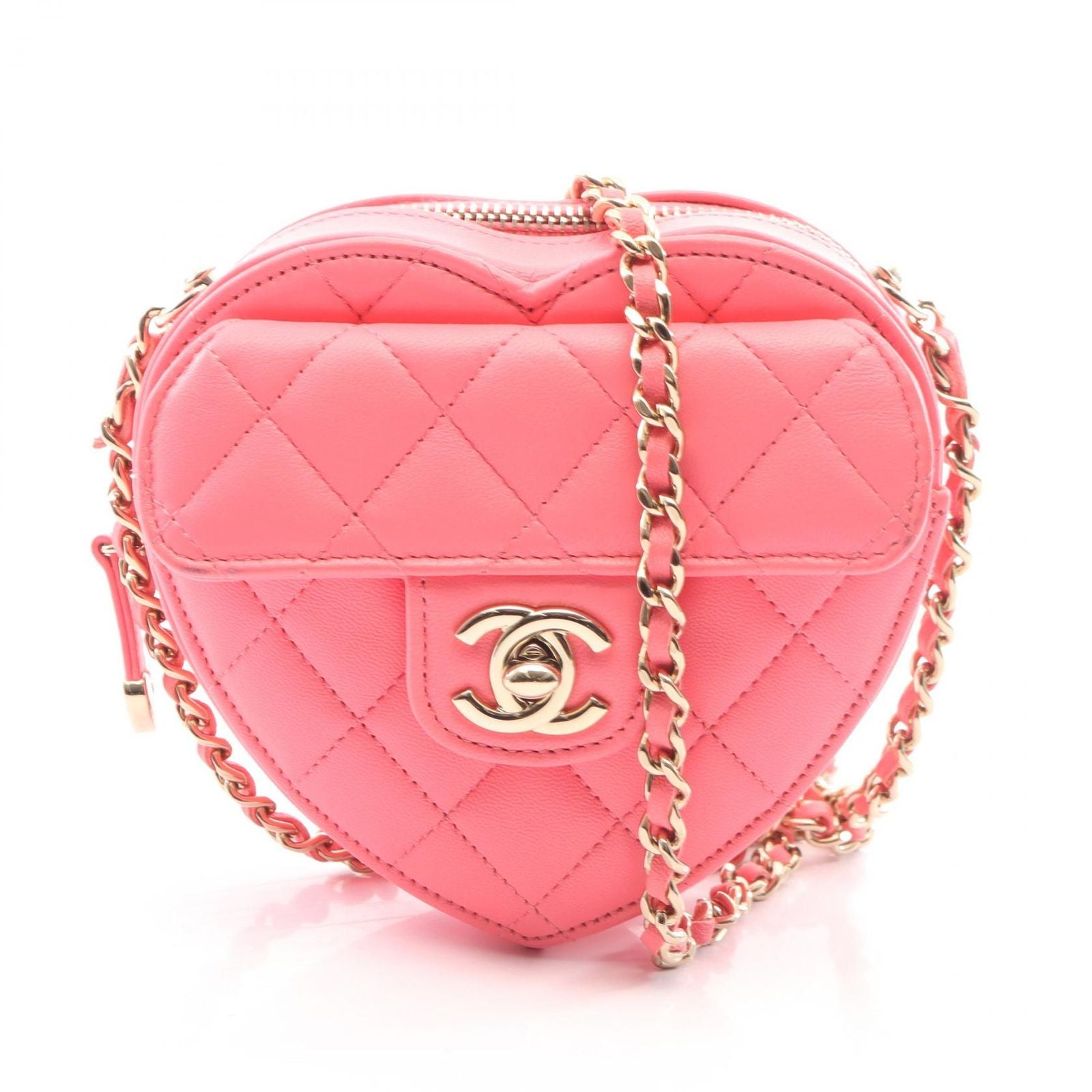 Chanel Shoulder Bag Heart Chain Clutch Quilted Pink Lambskin Mini