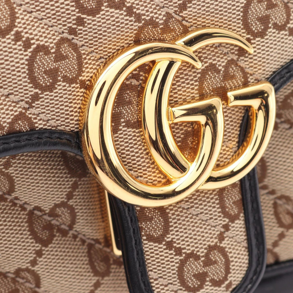 Gucci Shoulder Bag GG Marmont Beige Black Canvas Leather Small — view 7