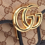 Gucci Shoulder Bag GG Marmont Beige Black Canvas Leather Small — view 7