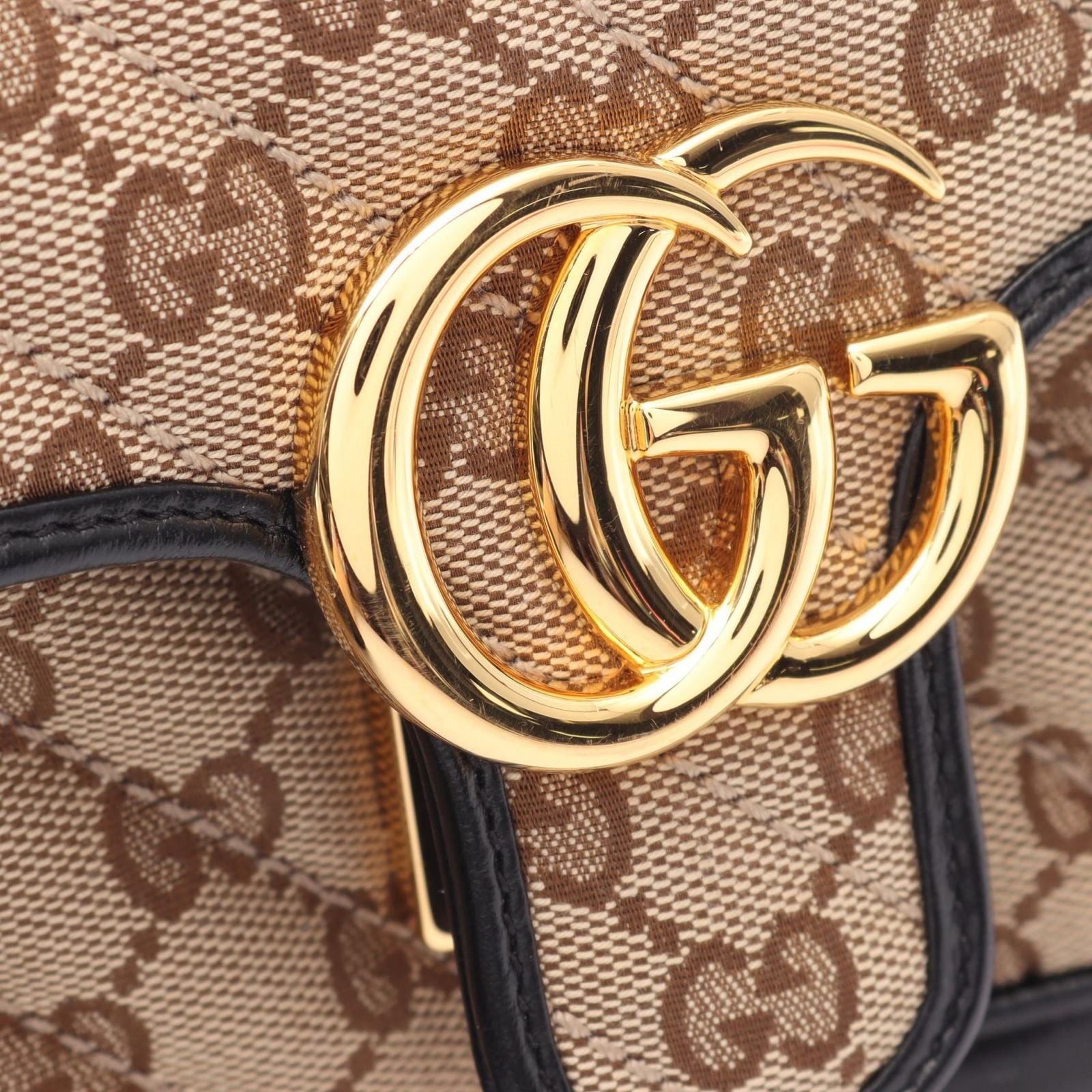 Gucci Shoulder Bag GG Marmont Beige Black Canvas Leather Small — view 7