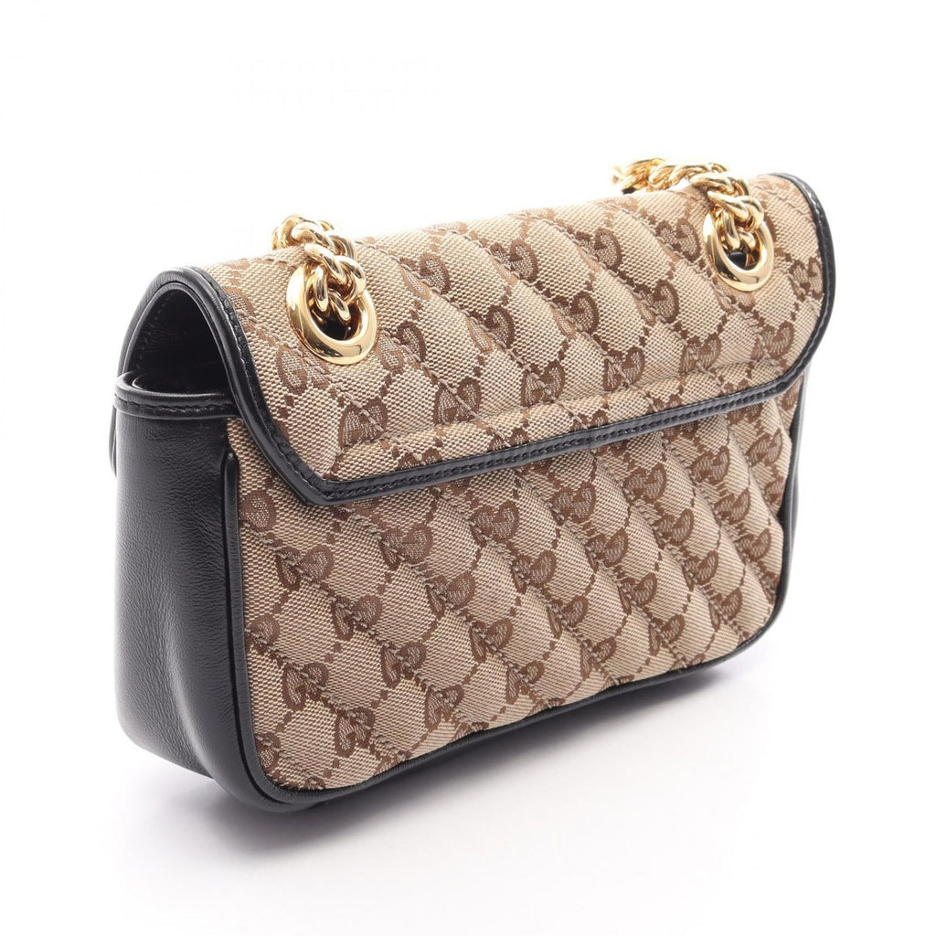 Gucci Shoulder Bag GG Marmont Beige Black Canvas Leather Small — view 2