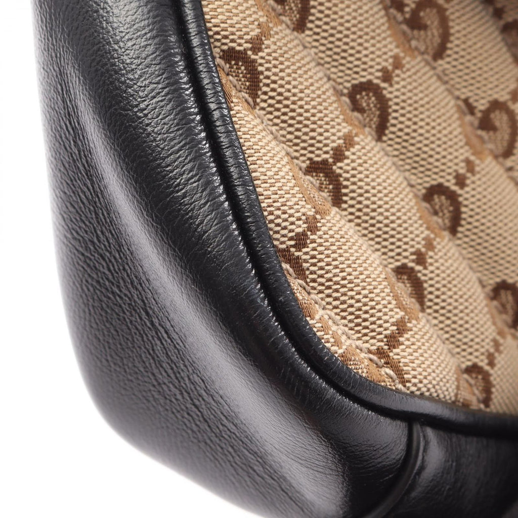 Gucci Shoulder Bag GG Marmont Beige Black Canvas Leather Small — view 5