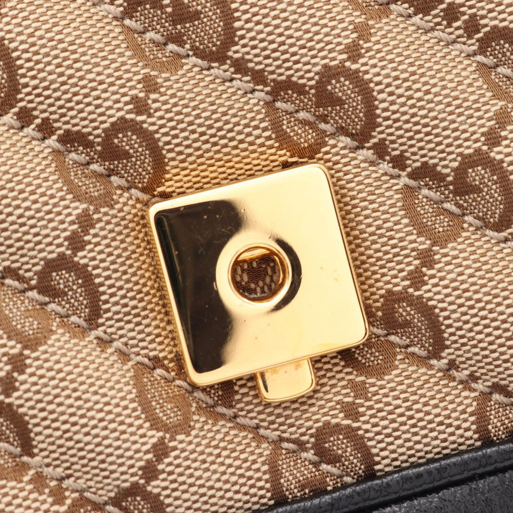 Gucci Shoulder Bag GG Marmont Beige Black Canvas Leather Small — view 6