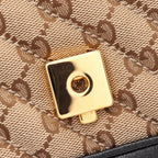 Gucci Shoulder Bag GG Marmont Beige Black Canvas Leather Small — view 6