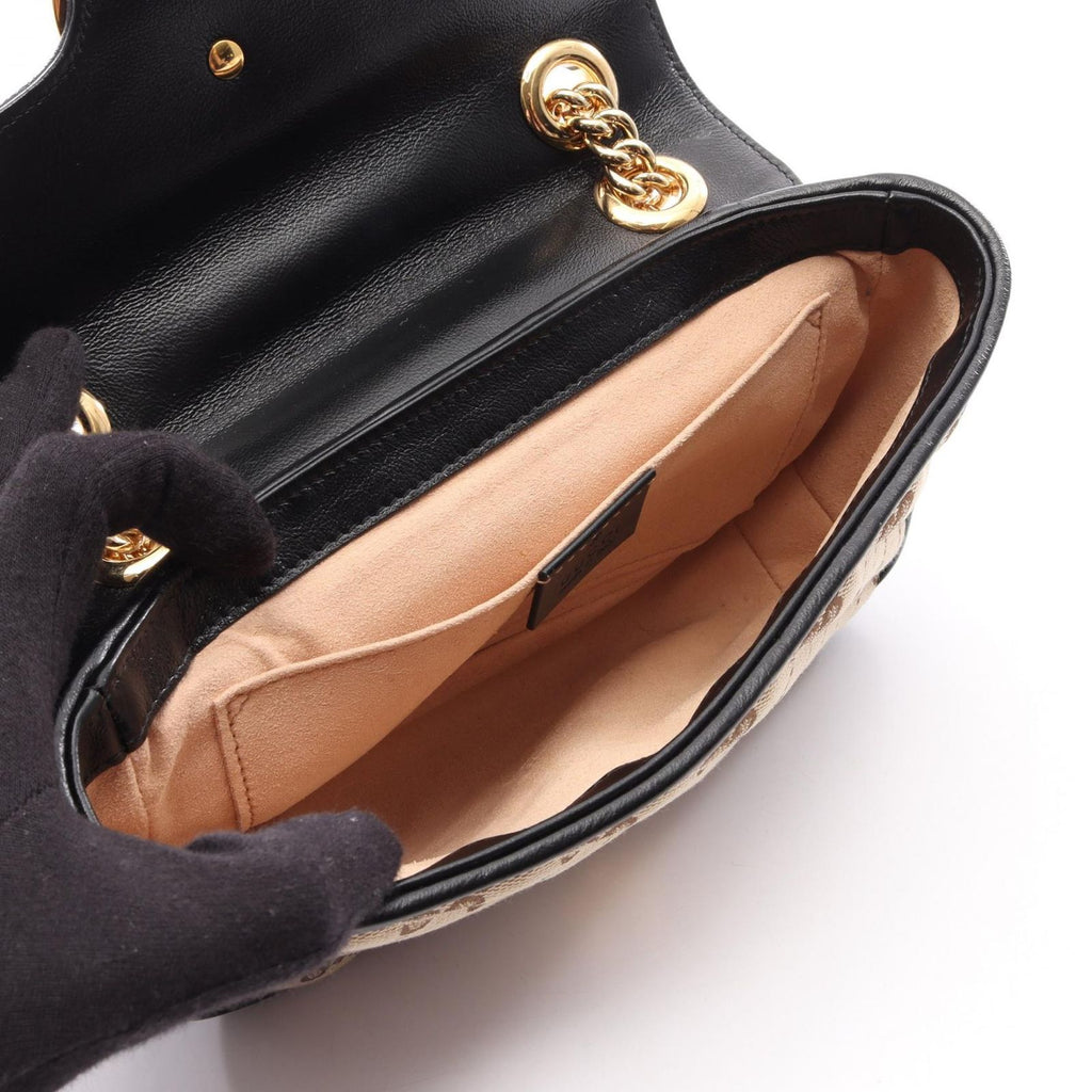 Gucci Shoulder Bag GG Marmont Beige Black Canvas Leather Small — view 3
