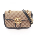 Gucci Shoulder Bag GG Marmont Beige Black Canvas Leather Small