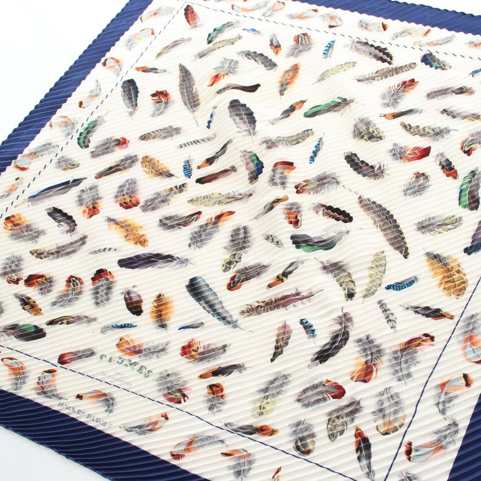 Hermes Scarf Carre Plisse Plumes Silk