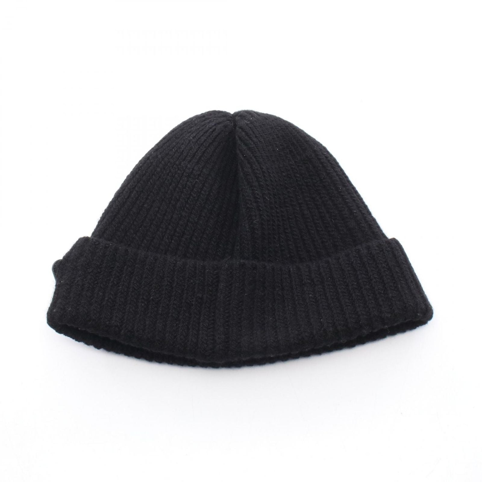 Prada Knit Cap Triangle Logo Black Wool Beanie — view 2