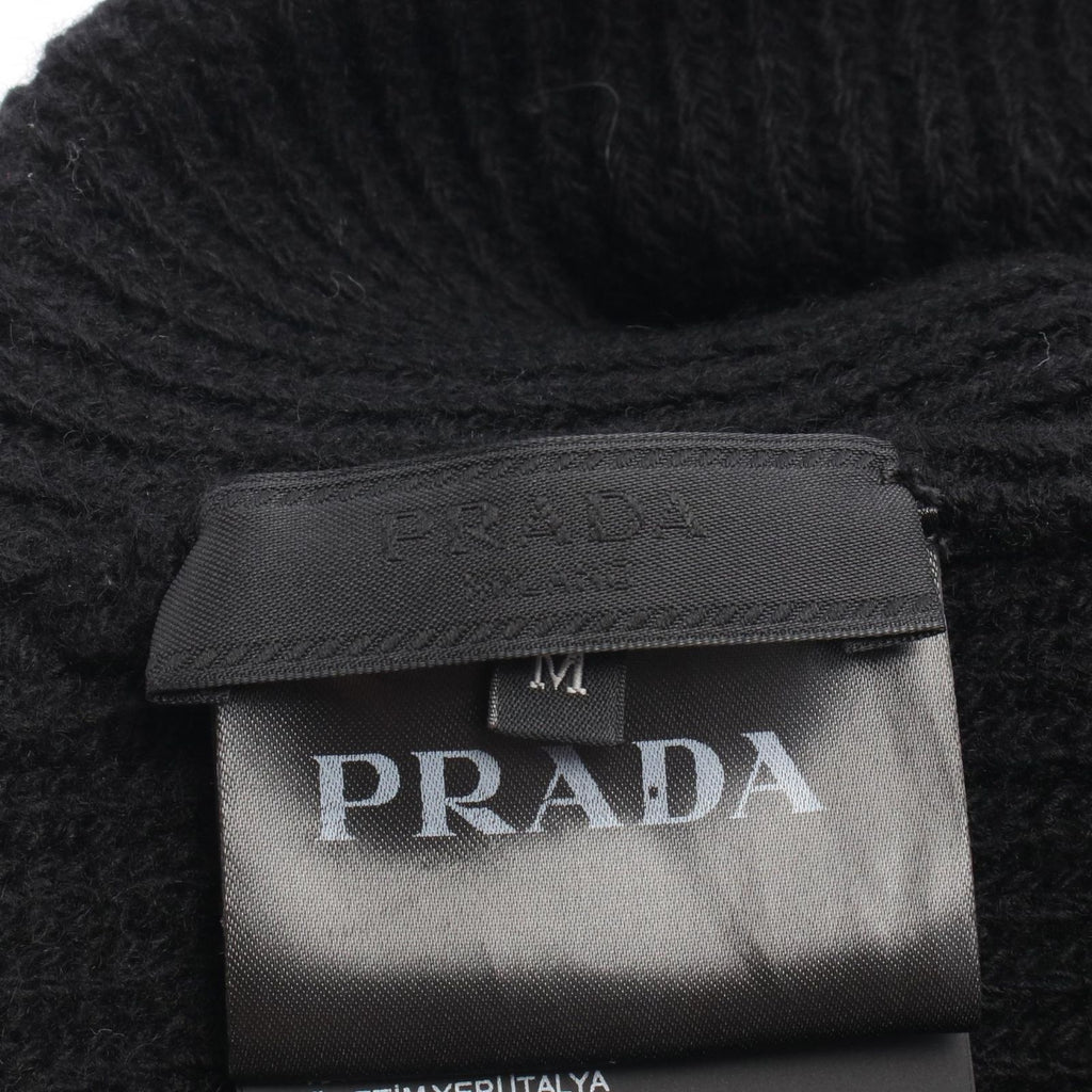 Prada Knit Cap Triangle Logo Black Wool Beanie — view 4