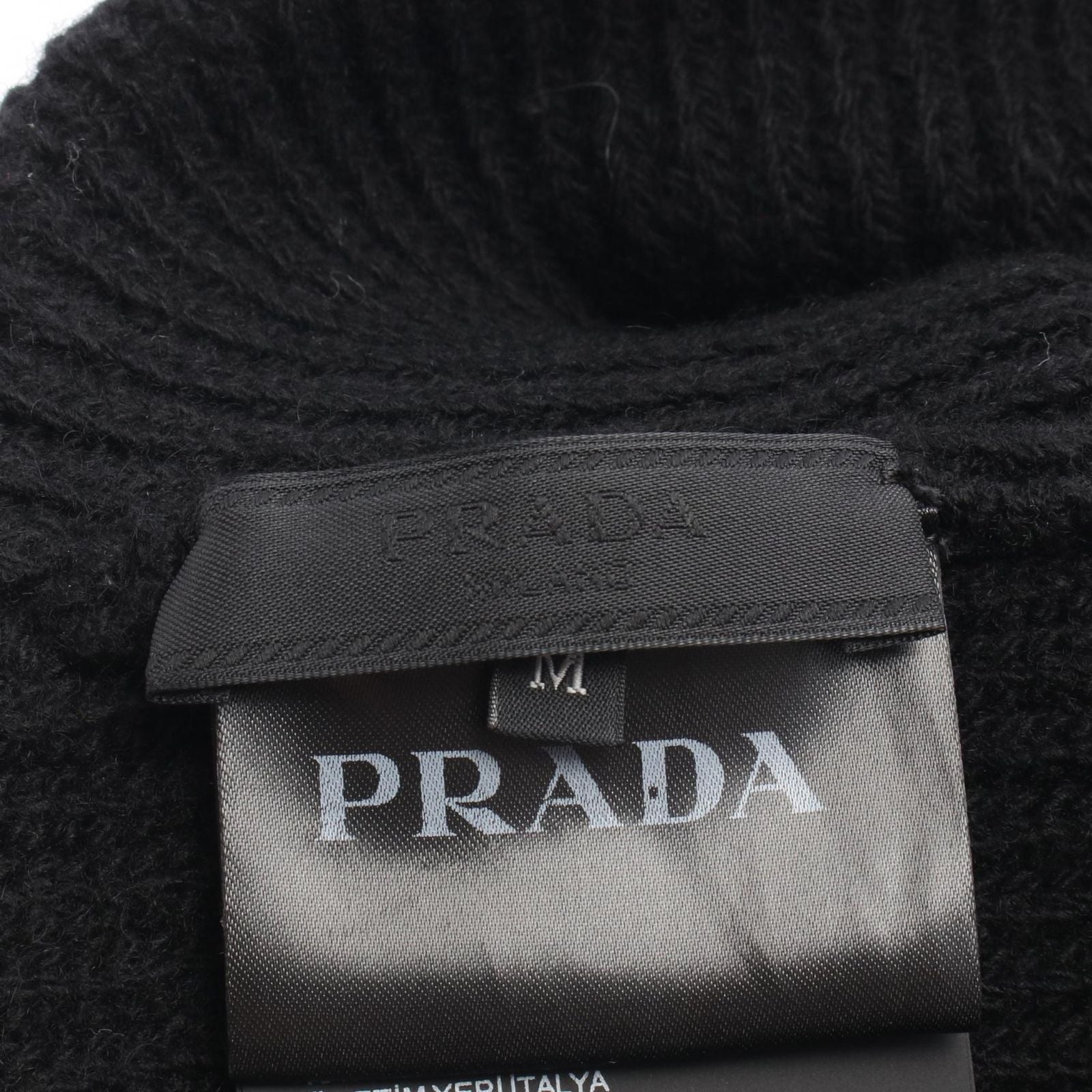 Prada Knit Cap Triangle Logo Black Wool Beanie — view 4