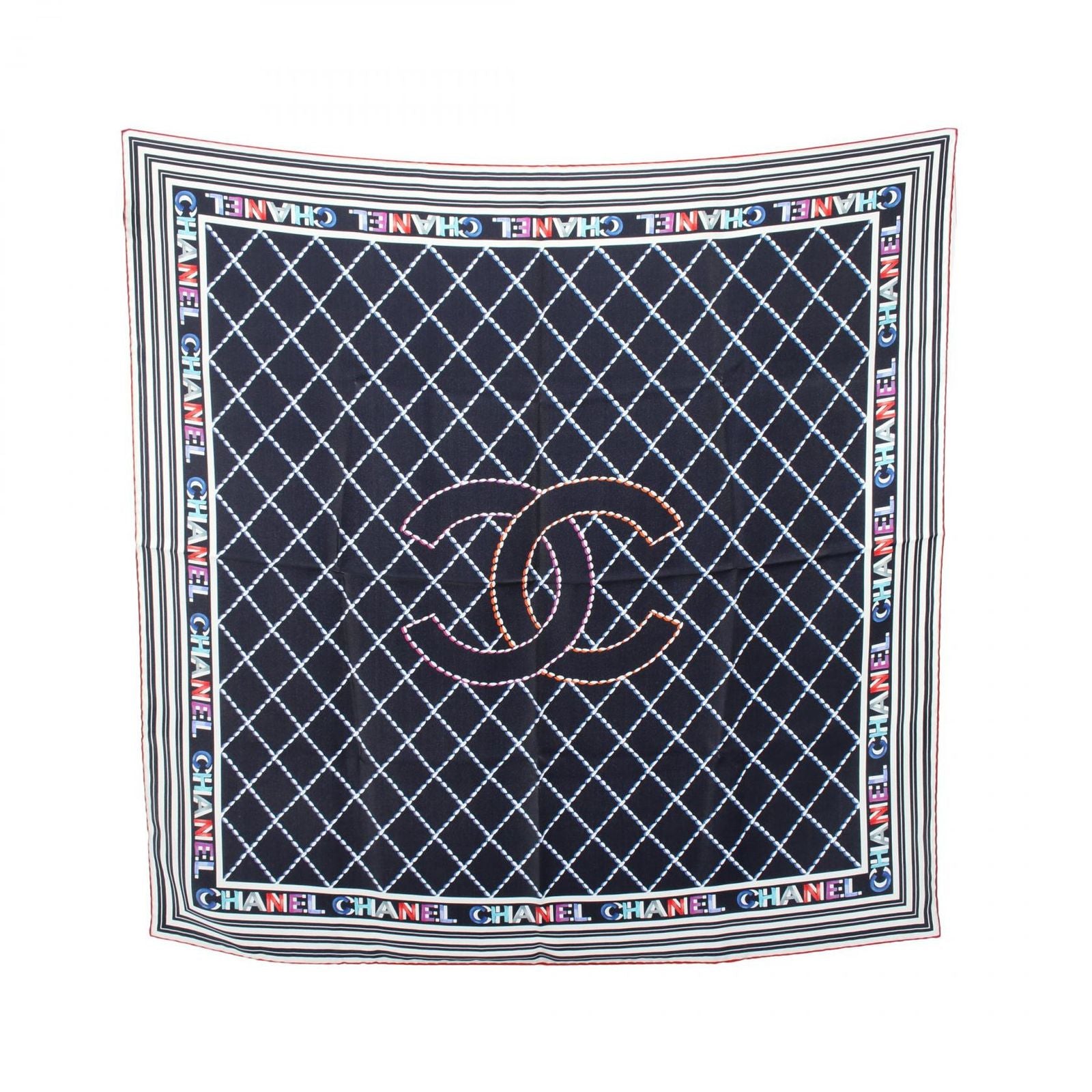 Chanel Shawl CC Logo Quilted Silk Scarf