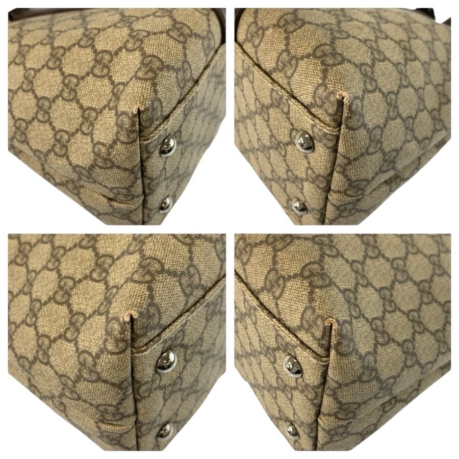 Gucci Beige Brown GG Supreme Canvas Leather Tote — view 4