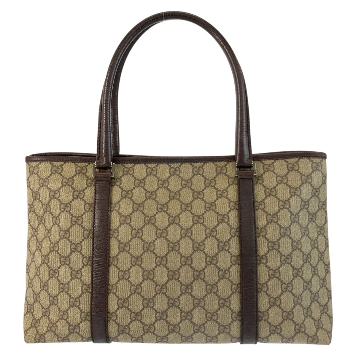 Gucci Beige Brown GG Supreme Canvas Leather Tote — view 2