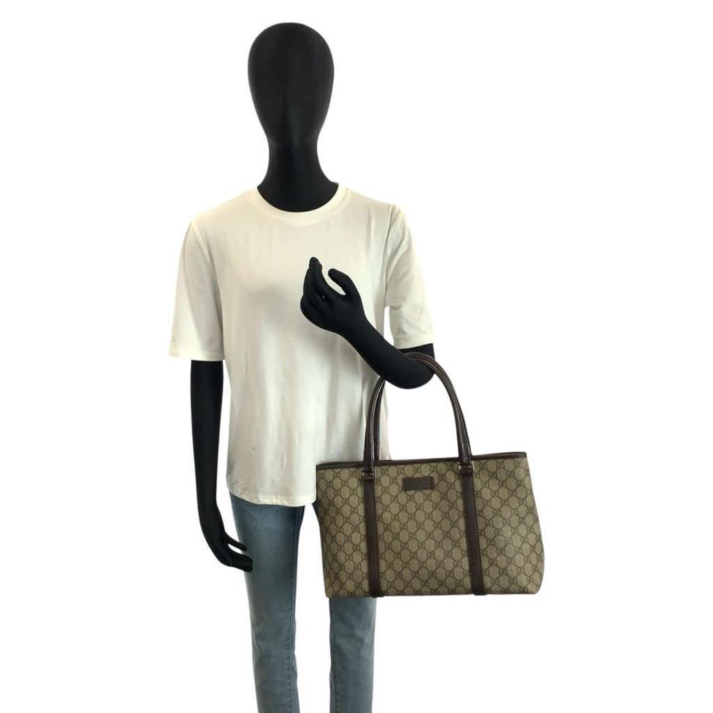 Gucci Beige Brown GG Supreme Canvas Leather Tote — view 5