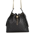 Chanel Chain Shoulder Bag 25 Large CC Logo Quilted Caviar Leather Black