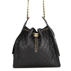 Chanel Chain Shoulder Bag 25 Large CC Logo Quilted Caviar Leather Black