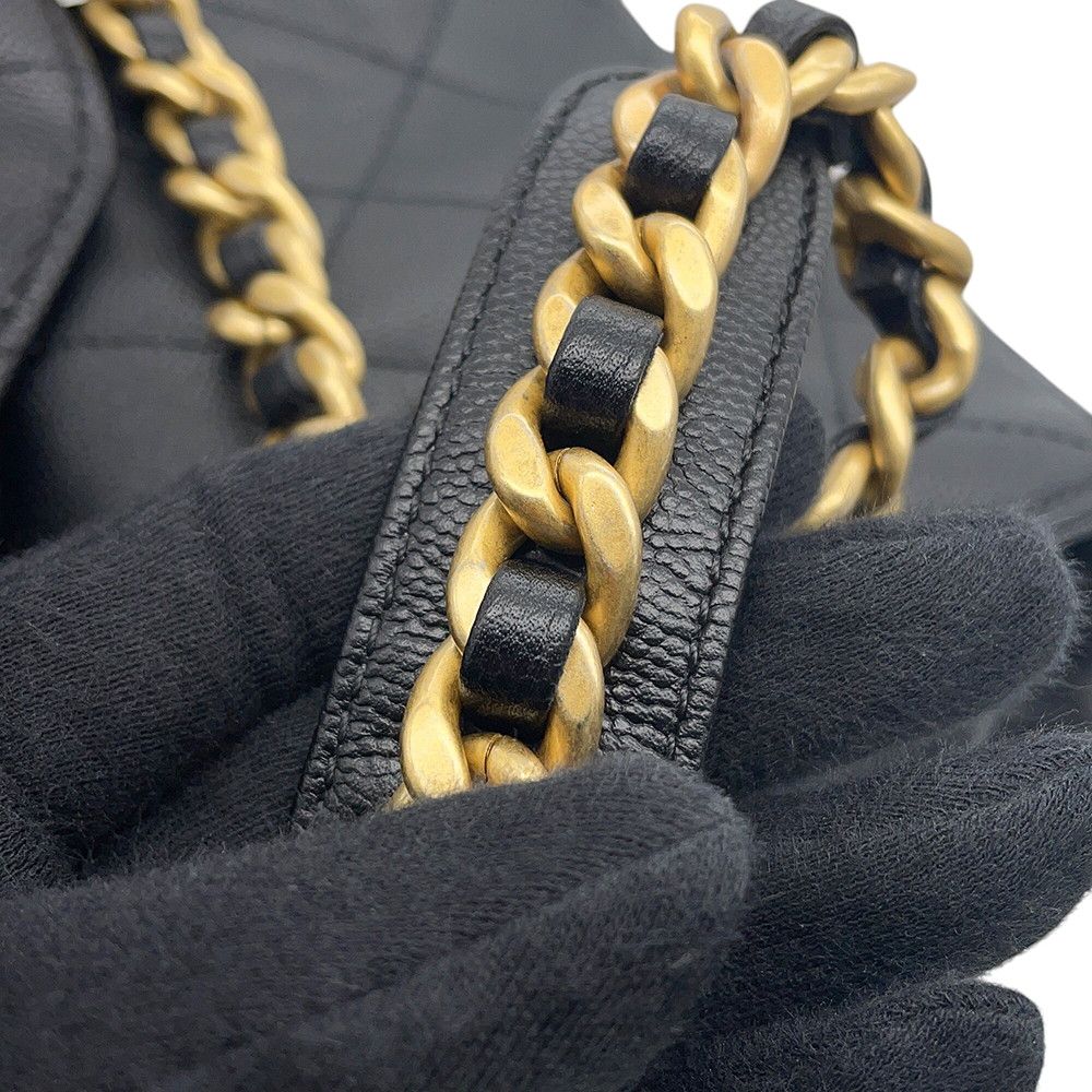 Chanel Chain Shoulder Bag 25 Large CC Logo Quilted Caviar Leather Black — view 9