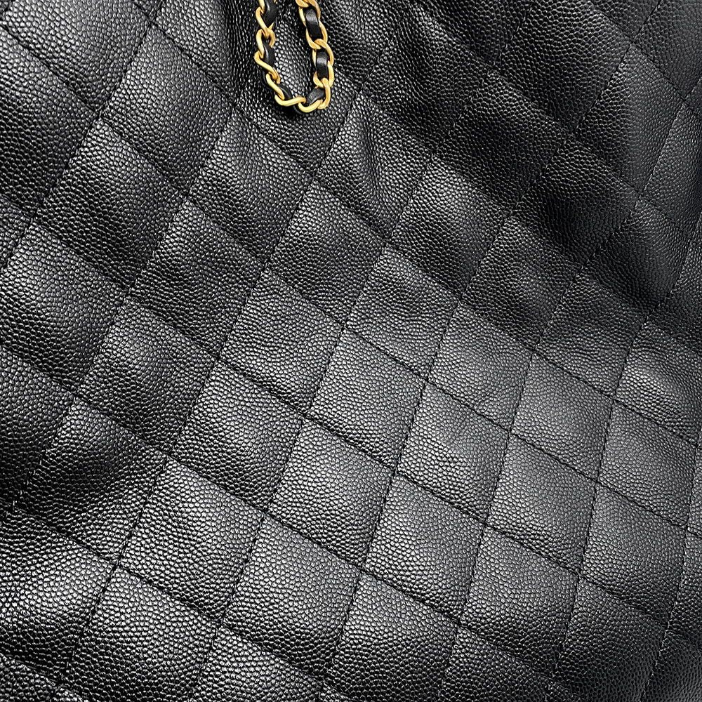 Chanel Chain Shoulder Bag 25 Large CC Logo Quilted Caviar Leather Black — view 6