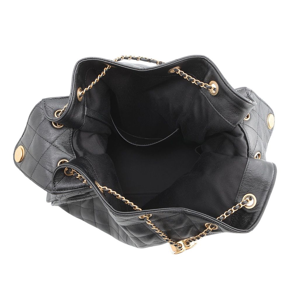 Chanel Chain Shoulder Bag 25 Large CC Logo Quilted Caviar Leather Black — view 5