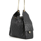 Chanel Chain Shoulder Bag 25 Large CC Logo Quilted Caviar Leather Black — view 2