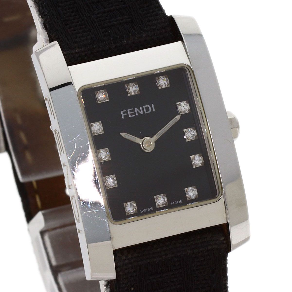 Fendi Square Face Diamond Watch SS Leather — view 4