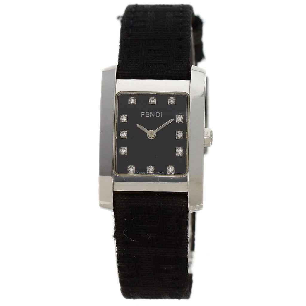 Fendi Square Face Diamond Watch SS Leather