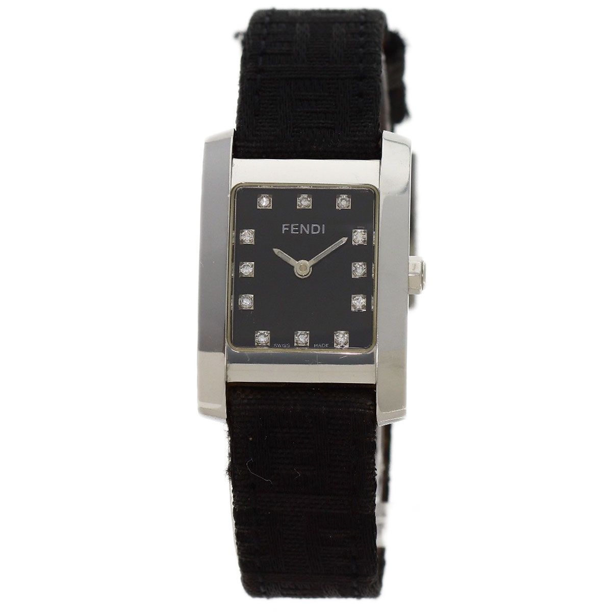 Fendi Square Face Diamond Watch SS Leather