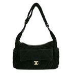 Chanel Large Bowling Bag Velvet Effect Nylon Black