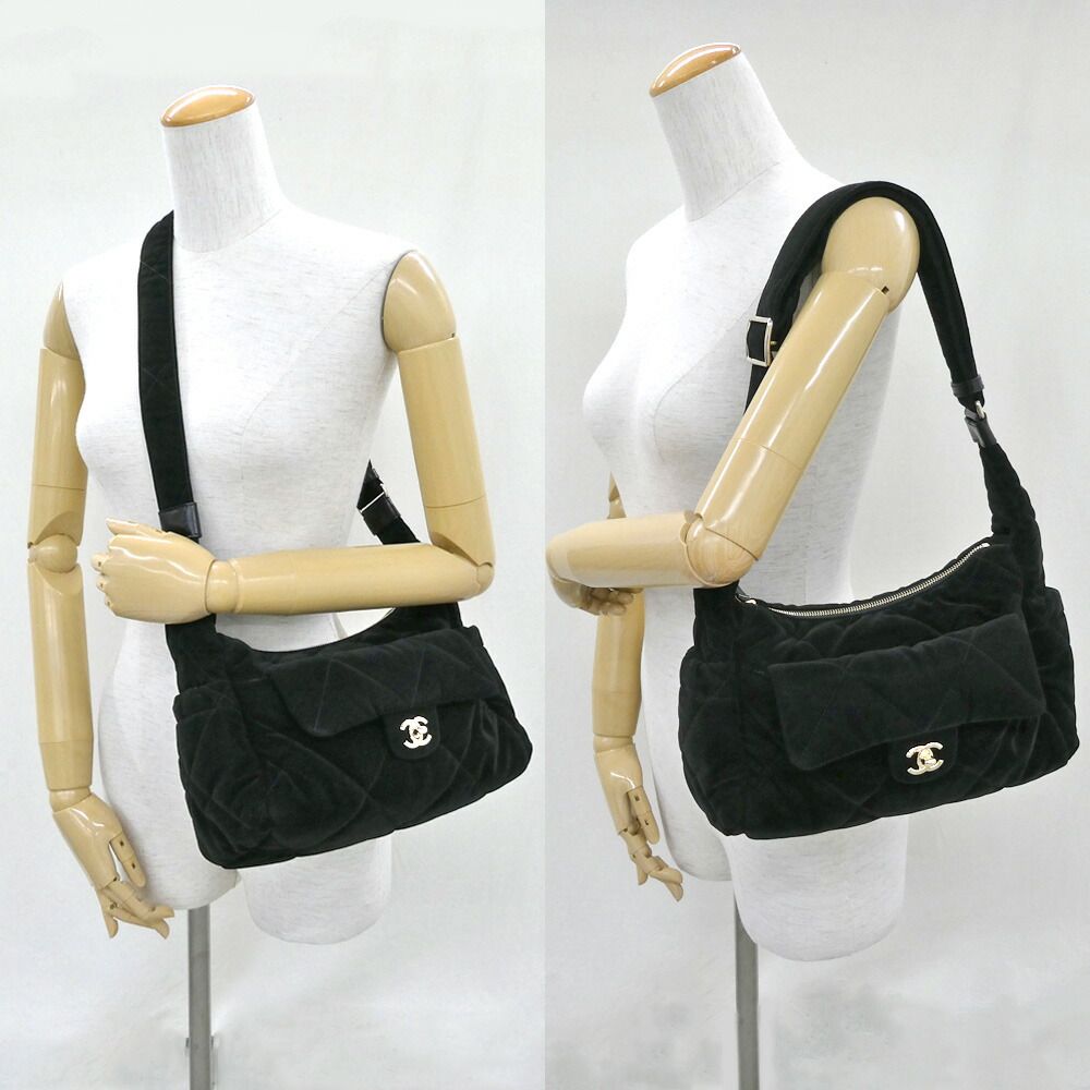 Chanel Large Bowling Bag Velvet Effect Nylon Black — view 9