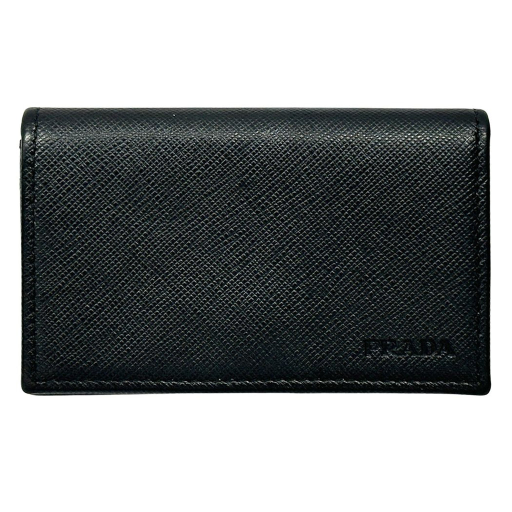 Prada Card Case Saffiano Black Business Holder Small Compact