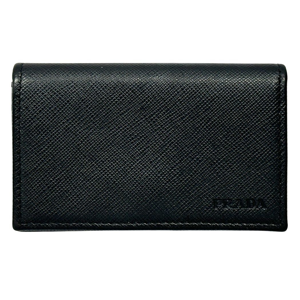 Prada Card Case Saffiano Black Business Holder Small Compact