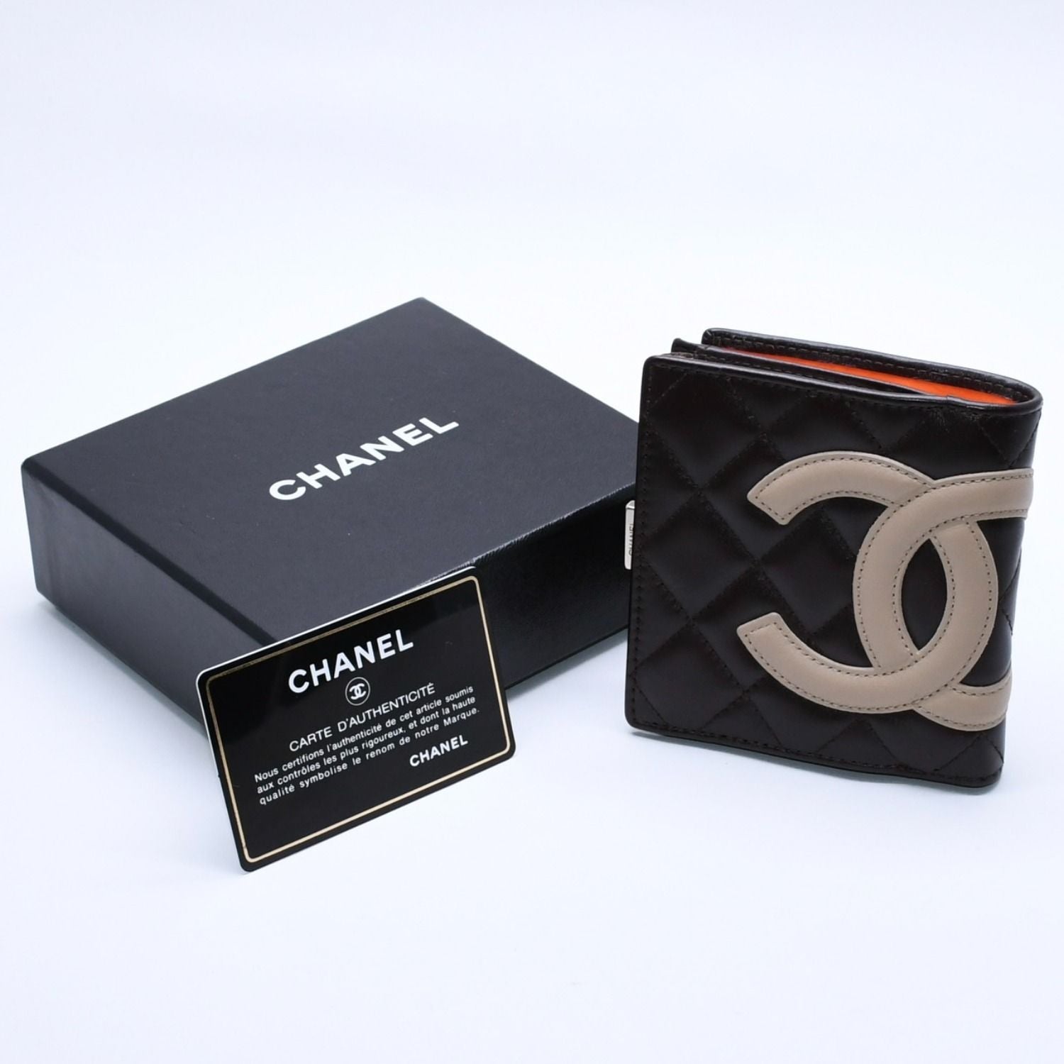 Chanel Cambon Line Kiss Lock Compact Wallet Bifold CC Logo Calfskin