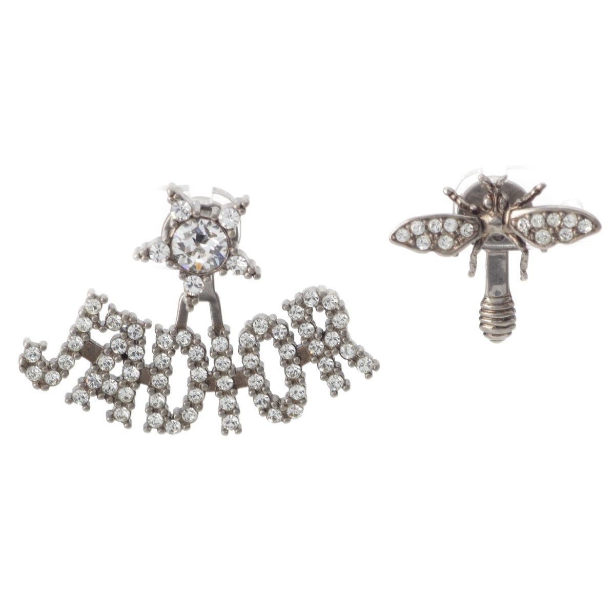Dior Jadior Bee Rhinestone Earrings Silver