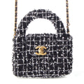 Chanel Tweed Sequin Mini Shopping Coco Handle Chain Shoulder Bag Black White