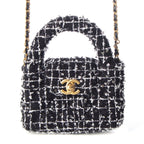 Chanel Tweed Sequin Mini Shopping Coco Handle Chain Shoulder Bag Black White