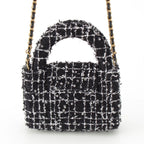 Chanel Tweed Sequin Mini Shopping Coco Handle Chain Shoulder Bag Black White — view 4
