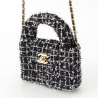 Chanel Tweed Sequin Mini Shopping Coco Handle Chain Shoulder Bag Black White — view 2