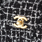 Chanel Tweed Sequin Mini Shopping Coco Handle Chain Shoulder Bag Black White — view 8