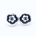 Chanel CC Logo Button Earrings 04 Camellia Clear Black White Resin