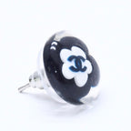 Chanel CC Logo Button Earrings 04 Camellia Clear Black White Resin — view 3